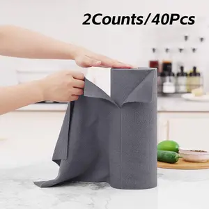 Tear-Off Microfiber Cleaning Cloth 2 Rolls (20 Sheets/roll, Total 40 Sheets), 9.8x9.8 Inches Absorbent No Scratch Home Car Use