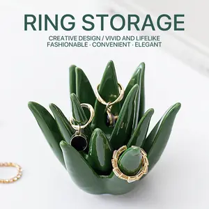 Ceramic Cactus Ring Holder - Green Leaf Jewelry Organizer for Rings & Earrings, a Stylish & Functional Desk Decor & Perfect Gift for Women, Mom & Best Friends, Jewelry Storage Unit