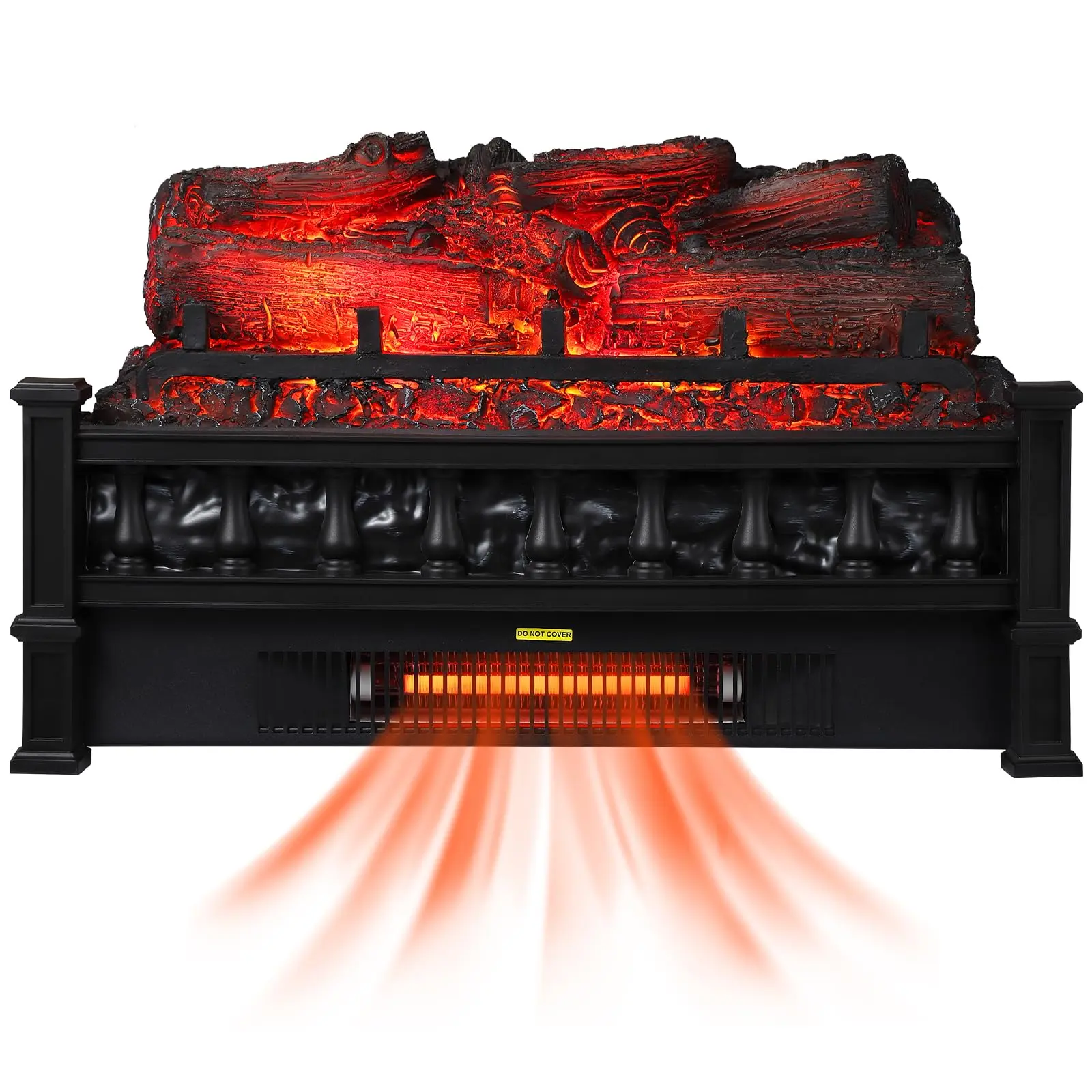 GARVEE 20-Inch Portable Fast Heating Electric Fireplace Heater, Realistic Flame Effect, Overheating Protection, Black Fireplace Logs Insert for Indoor Home & Office Decor