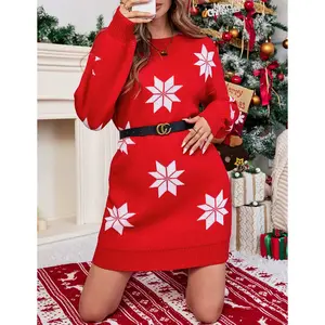 Libsorge Womens Cute Oversized Ugly Christmas Sweater Dress 2024 Casual Cozy Chunky Knit Crewneck Snow Mini Dresses