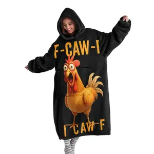 Hooded Blanket Wearable Cartoon Chicken Hat Flannel Soft Warm Blanket for Sofa Home Leisure Air Conditioning Nap Office Bed Camping Travel Gift Hoodie Blanket