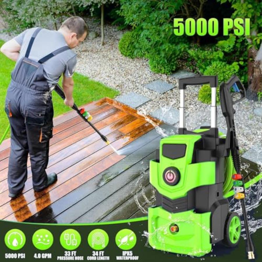 5000 PSI Professional Electric Pressure Washer4.0 GPM Heavy Duty Power Washer with 4 Nozzles Foam Cannon 33FT Hose and 500ml So