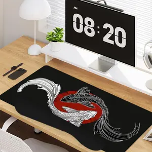 4 - in - 1 Japanese Yin - Yang Koi Elements Large Gaming Mouse Pad + Keyboard Wrist Rest + Mouse Pad with Wrist Support + Coaster Set with Ergonomic Design for Home Office Table Computer, Rubber Base Mousepad with Stitched Edges, Easy Typing Pain Relief