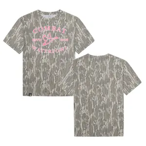 Pink Combat Waterfowl Designed On Original Bottomland Pattern Tshirt, Mossy Oak Pink Combat Bottomland Camouflage Camo Tee