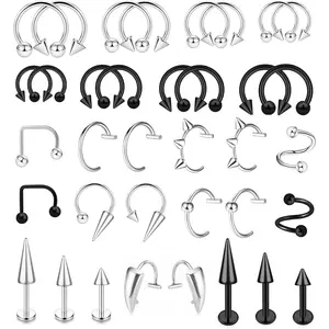 36 count 16G Stainless Steel Lip Rings for Women Men Snake Bite  Labret  Monroe Barbell Spike Nose Stud