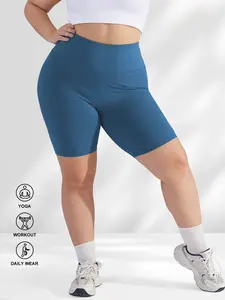 Plus Size Women's Short Cycling Pants, Tight Fit, High Waisted Abdominal Control, Multi-Purpose Style for Training Outdoor Daily Wear, Fitted Shorts