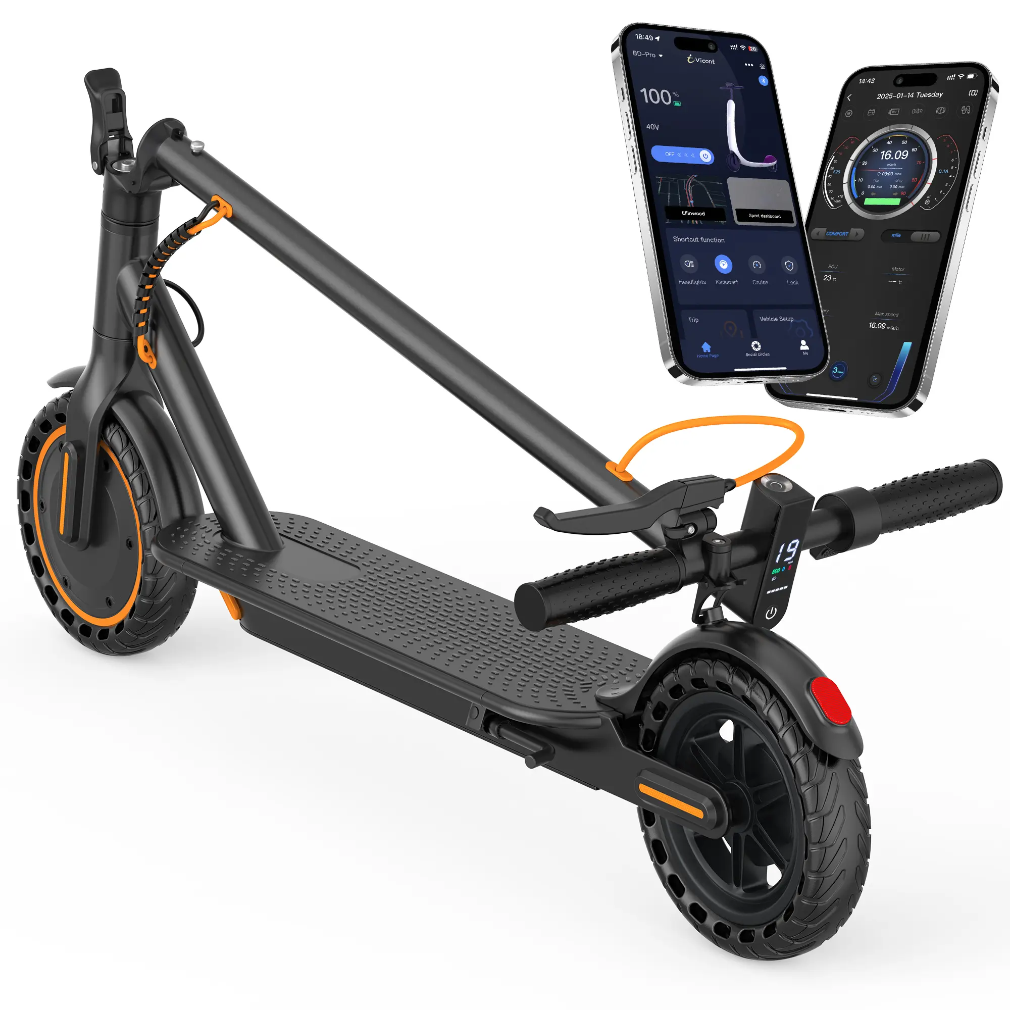 Compact Quick-Folding Motorized Scooters for Unisex Adults - Lightweight & Multifunctional for Urban Commute, 500W Motor up to 21 MPH, 8.5"/10" Solid Tires, Smart App & LED Display, Folding Scooter, Foldable