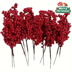 13 realistic red artificial berry branches with glossy plastic berries and sturdy twigs - DIY Christmas trees, wedding and party decorations, Artificial plants, artificial fruits for year-round use 13-piece set, artificial Christmas berries