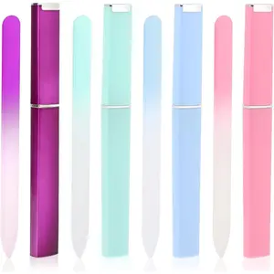 4 Pack Glass Fingernail File Double Side Polish Glass Fingernail File with Case Professional Nail Files for Women Girls(Green, Blue, Pink, Purple)