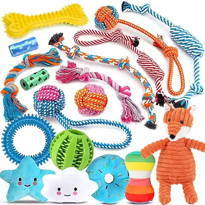 18 Pack Teeth Cleaning Aggressive Chew Heavy Duty Squeaky Interactive Dog Toys Pet Accessories Squeaky Plush Squeaky Chenille pet  supplies