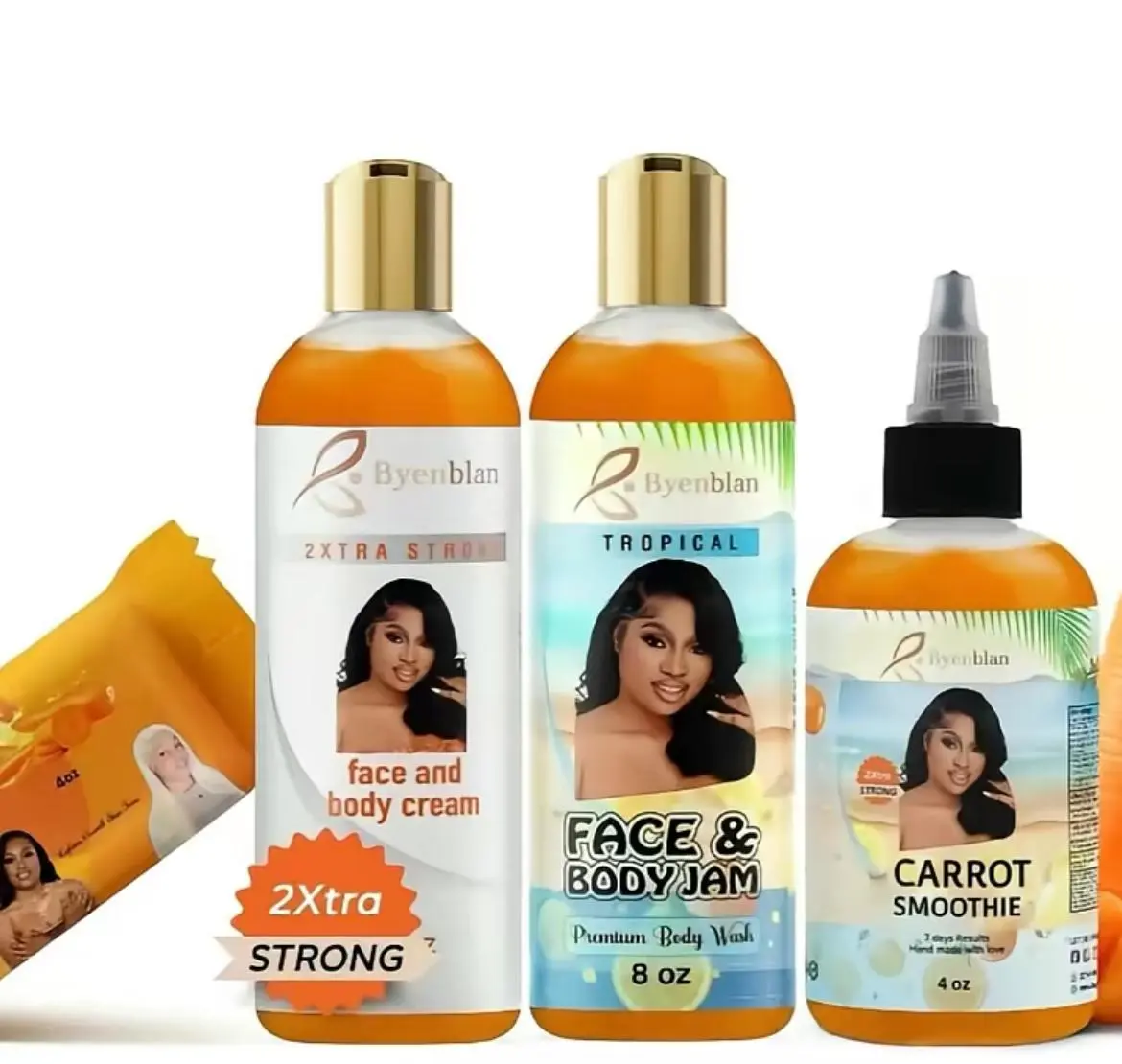 Byenblan Moisturizing Body Care Full Set - Face&Body Cream, Soap, Jam, Body Juice (Carrot-Infused)