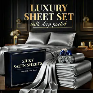3/4-Piece Solid Color Satin Sheets Set – 1 Flat Sheet + 1 Fitted Sheet + 1/2 Pillowcases, Silky Soft with Natural Sheen, Luxurious Bedding