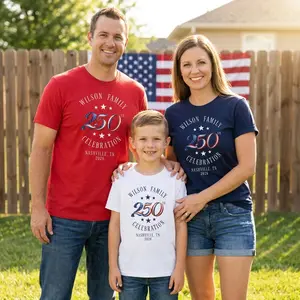 Custom Family 250th Celebration Shirt, [Note at Check Out] Patriotic America Crew Tee, Matching 2026 Family Graphic Shirt, USA Independence Day Custom Vacation Outfits