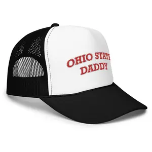 Ohio State OSU Daddy Trucker Hat, White Front Panel with Red Text, Black Mesh Back, Adjustable Fit