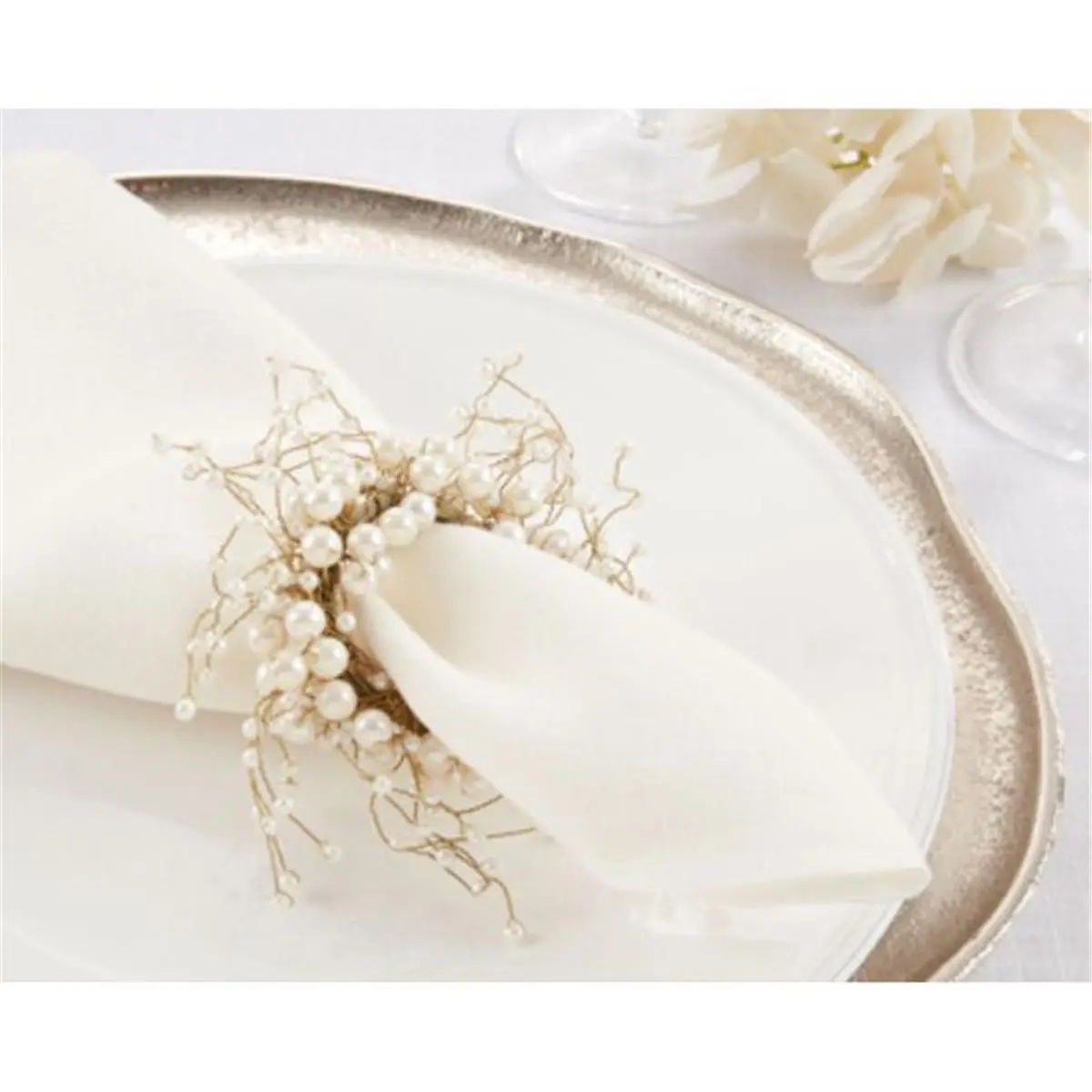 212 MAIN Natural 2-in. Pearl Napkin Rings - Set of 4, Design-Focused Light-Tone Decor Accents for Home, Festive Party Place Settings & Tableware Cutlery