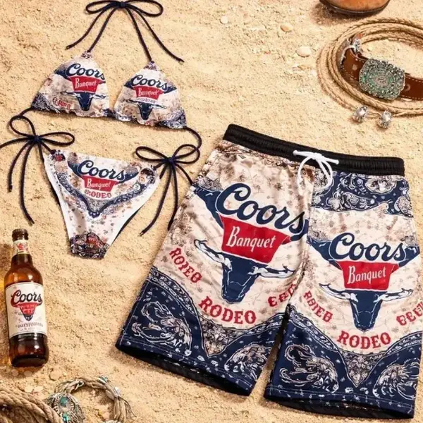 Coors Couples Swimwear Set, Matching Bikini & Men's Beach Shorts, Summer Vacation Outfit, Hawaiian Beachwear Coordinated Set, Tropical Resort Swimwear, Matching Couple Beach Outfit, Honeymoon Gift