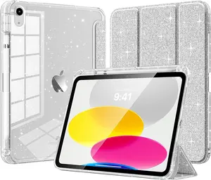 iPad Case for A16 11th Gen 11" 2025 / 10th Gen 10.9" 2022 Glitter TPU Cover Clear Back Shell with Pencil Holder Auto Wake/Sleep Sky Blue
