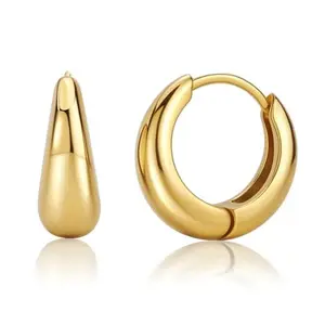 18K Gold Plated Chunky Hoop Earrings for Women | Small Huggie Hoops | Lightweight Waterdrop Earrings | Hypoallergenic Minimalist Jewelry | Perfect Gift for Her | Trendy Every Day Gold Earrings 2026