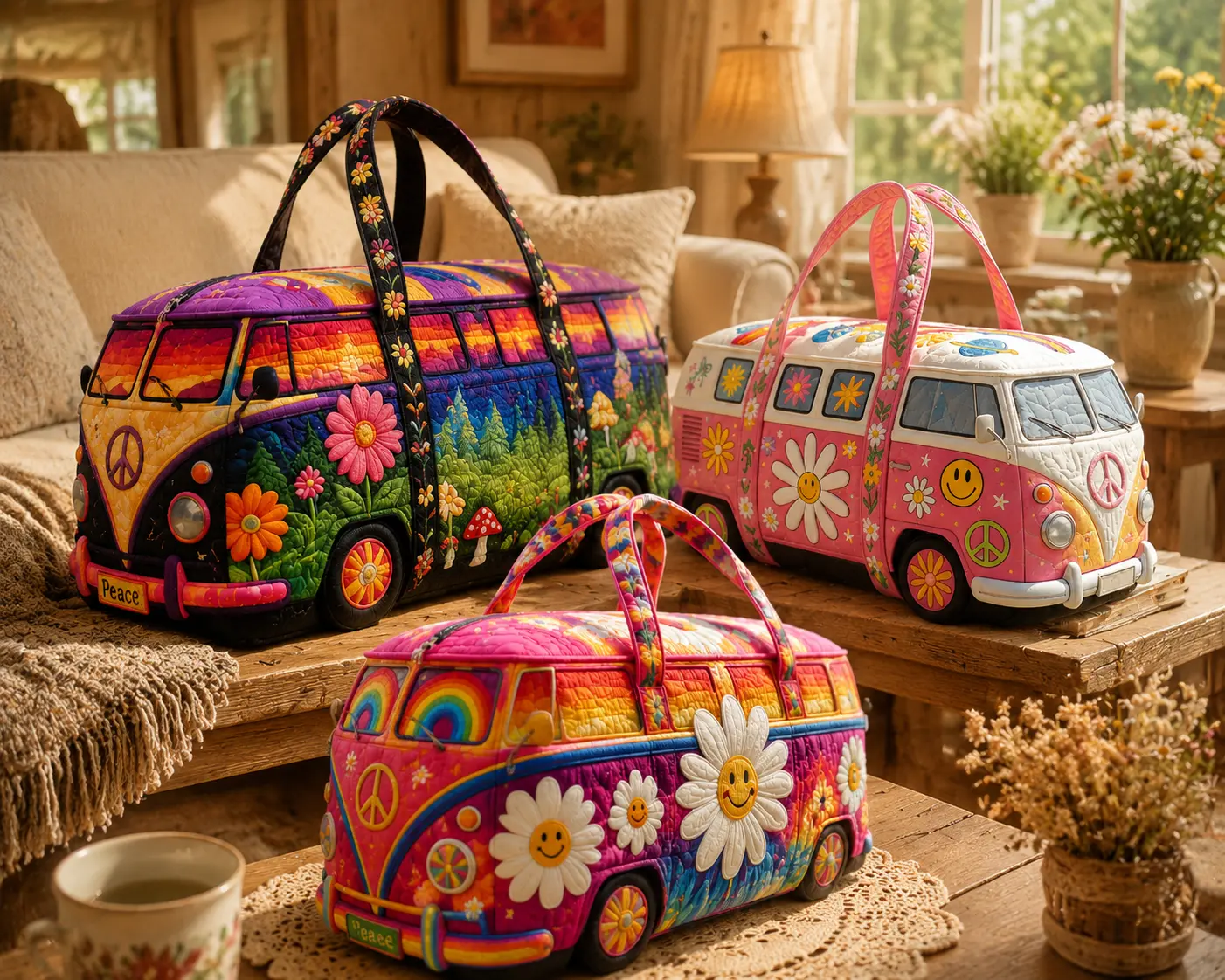 Hippie Boho Quilted Weekender Travel Bag 16x8x8 | Unisex Lightweight Carry-On for Travel