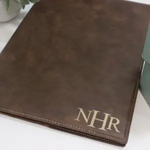 Leather Portfolio Customized with Your Name or Logo Made in the USA Handmade 12 x 9 Synthetic Vegan Leather Brown Dark Brown Perfect Gift for Any Occasion