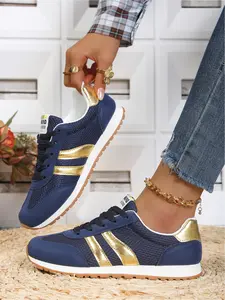 Women's Plus Size New Four-Season Mesh Breathable Two-Stripe Lace-Up Flat Casual Fashionable Simple Comfortable Daily Lightweight Commuting Sneakers