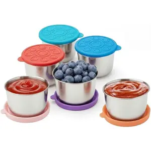 6 count 1.6oz Stainless Steel Condiment Cups with Leak-Proof  -  for salads, dips, and sauces. Portable design ideal for picnics, travel, and meal prep.  & easy to clean