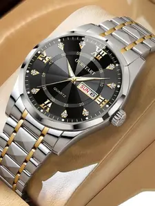 New Men's Watch Business Casual High-End Stainless Steel Strap Luminous Dual Calendar Quartz Wristwatch, Stylish & Durable Timepiece, Business Fashion Watches