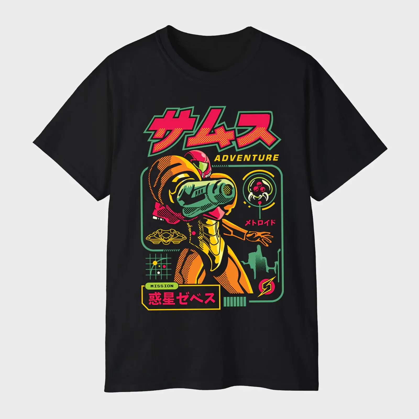 Metroid Samus Mission Zebes Japanese Graphic T-Shirt – Space Adventure Retro Tee Fan Merch