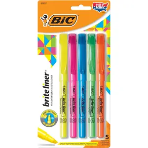BIC Brite Liner Highlighters, Chisel Tip, 5-Count Pack of Highlighters Assorted Colors, Ideal Highlighter Set for Organizing and Coloring
