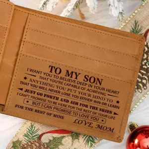 Gift for Son – Premium Leather Card Wallet from Dad or Mom – Slim Men's Wallet, Perfect Birthday, Christmas, Thanksgiving, or Holiday Gift for Son，Valentine's Day gift for son