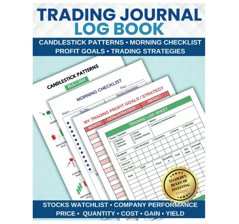 Trading Journal Log Book: For Stocks, Options, Futures, Forex, Crypto, Day Traders with Morning Checklist, Bullish & Bearish Pattern Indicators & Trade Strategy Planner