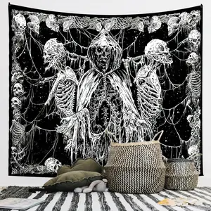 Gothic Skull Pattern Tapestry, Puppet Wizard Print Wall Hanging Blanket, Decor for Home Living Room Bedroom, Bedroom Accessories, Halloween, Tapestry Wall Mural
