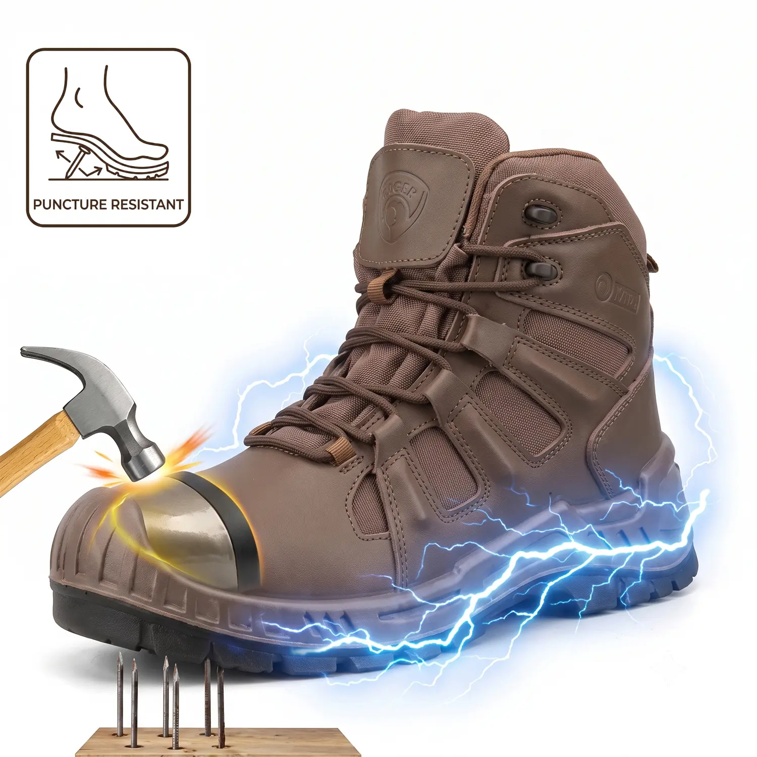 Composite Toe Work Boots for Men, 6 Inch Waterproof Safety Boots, Metal Free Construction Boots, ASTM F2413-18 Rated, EH Protection, Slip Resistant Rubber Outsole, Lightweight Mens Work Boots Steel Toe Safety Shoes High Top Non Slip Lightweight Comfortabl