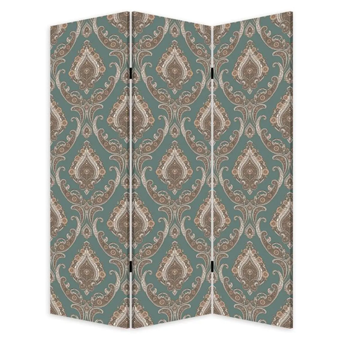 360 stand Vintage Green Baroque 3-Panel Room Divider Screen - Double-Sided, Reversible Print, Wood Frame, Multi-Color Baroque Design
