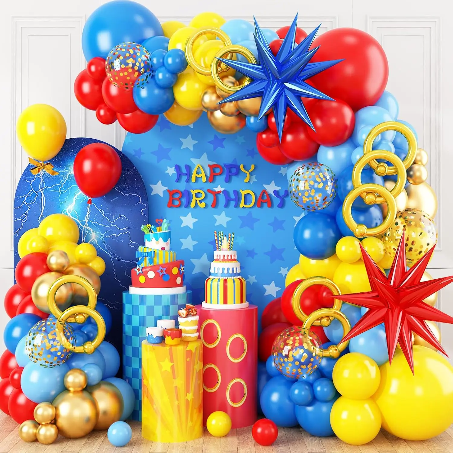 184pcs Cartoon Balloon Arch Kit Red Yellow Blue Confetti Circus Party Decorations Set Kids Event