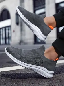 Men's Solid Color Slip on Knit Sneakers, Casual Sporty Breathable Comfortable Running Shoes, Outdoor Sports Shoes for Daily Wear, Trainer