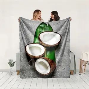 1 piece Natural pairing of fresh coconuts and leaves themed flannel blanket - Microfiber comfortable flannel sofa blanket, suitable for beds and sofas, all-season use, modern design, digitally printed pattern, 100% polyester material, machine