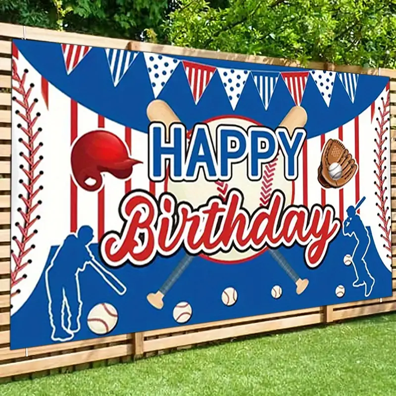Baseball Tapestry - Red, Blue, White Synthetic Baseball Prints, 1-Piece Polyester Rectangular Foldable Reusable Lightweight Multi-Size Home Decor for Baby Shower, Anniversary, Live Stream Photo Background