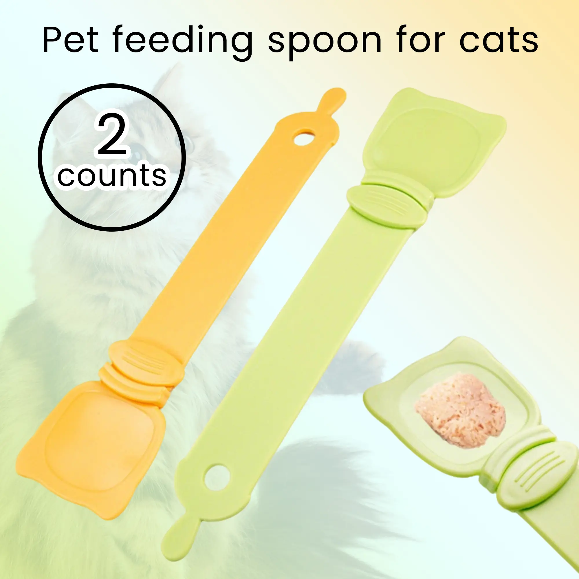 2-Count Cat Head Shape Strip Feeders, Food-Grade PP Material for Pet Safety, Feeding Tool with Hand-Clean Feeding Design, Wet/Puree Ready Lickable Strips & Stain-Free Grip