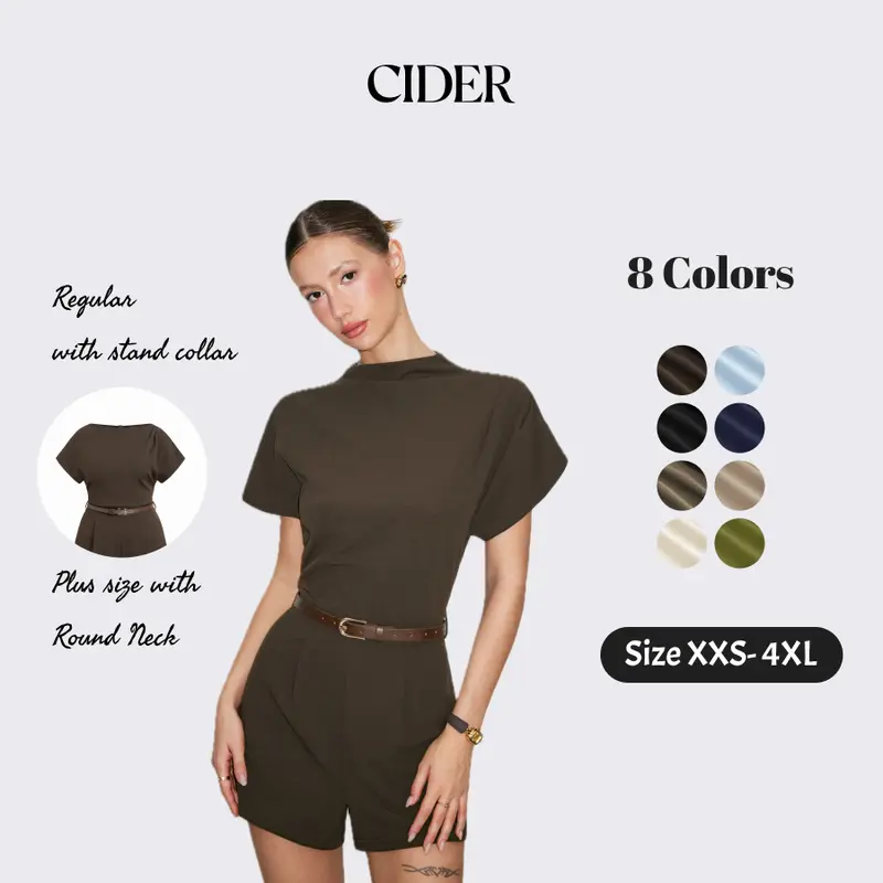 Cider Minimalist Stand Collar Romper With Belt for Casual Daily, Elegant Jumpsuits, Ladies Belted Playsuit, Urban Vacation Outfits, Lady Overalls