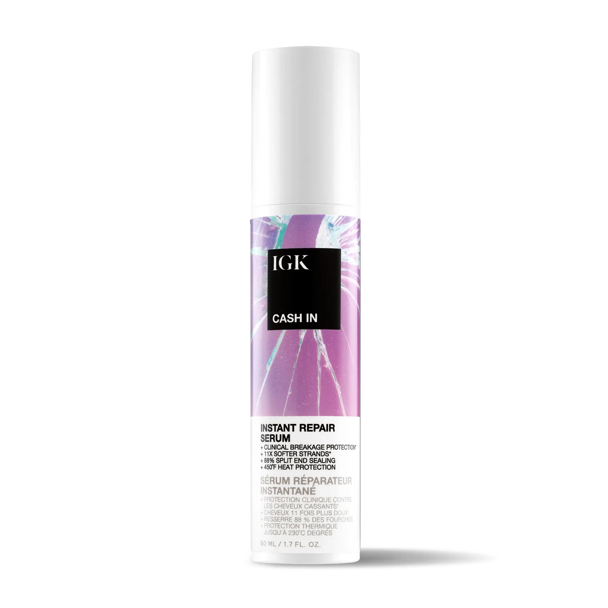 IGK CASH IN Instant Repair Serum | Breakage Protection + Seal Split Ends + 450°F Degree Heat Protection | Vegan + Cruelty Free + | 50ml | 1.7 oz