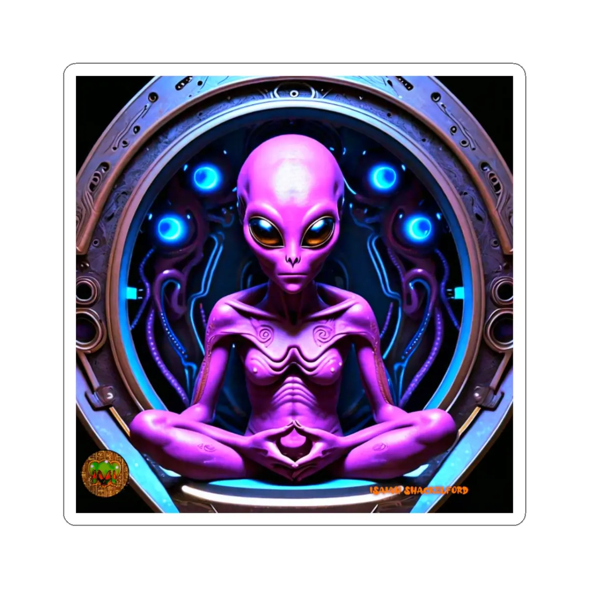 Alien Meditation Kiss-Cut Stickers | Groovy Decor, Laptop Stickers, Gift, Cute Alien Art, Sci-Fi Vibe