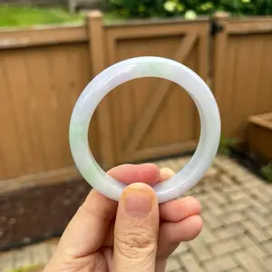 25068-L Certified Untreated Grade A Jade Bracelet｜Round 52.5mm (Burmese Jadeite Bangle, Icy Lavender and Green)