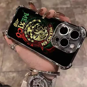 Mexican Eagle Design Retro Creative Patterns Suitable for Aesthetic Electroplated TPU Casing For iphone 17 16 15 14 13 12 11 X XS PRO PLUS MAX AIR Samsung S26 S25 S24 Four Corners Anti-Fall Transparent Casual Soft Silicone premium Phone Cases L1855