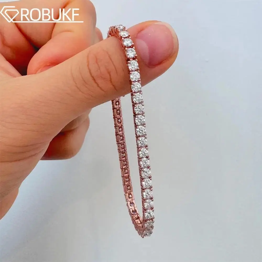 18K Rose Gold Plated Moissanite Tennis Bracelet for Women Men 2/3/4/5mm Pass Diamond Test Wedding Jewelry 925 Sterling Silver GRA