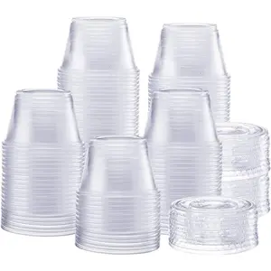 [4 oz. - 200 Count Clear Disposable Plastic Portion Cups with  - Souffle Cups, Jello Shot Cups With , Clear Plastic Containers  for salad Dressing and More