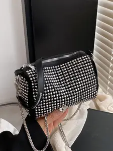 Fashion Rhinestone Decorated Shoulder Bag, Temperament Simple Versatile Fashionable Crossbody Bag for Work, School, Daily Commuting, Dating, Shopping, Travel, Gift Giving