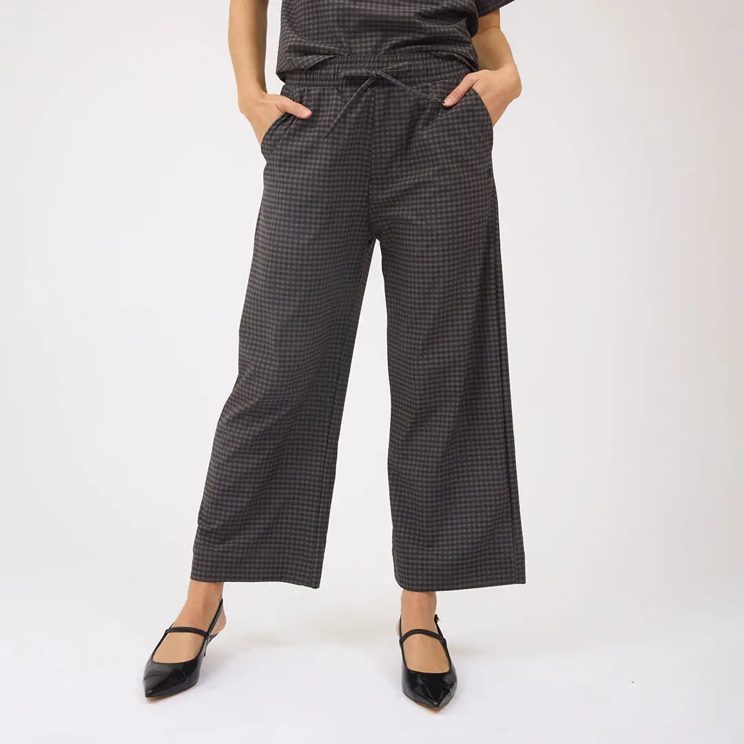 Audrey Mid Rise Wide Leg Pants, Olive Gingham