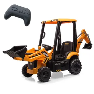Multifunctional 4-in-1 12V Electric Ride-On for Kids, JCB Licensed Excavator with Remote, Front Loader, Digger Attachment, Removable Sun Canopy, Adjustable Seat and Smooth EVA Tires