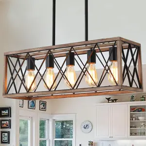 Farmhouse Chandelier Light Fixtures,5-Light Dining Room Light Fixture,Height Adjustable, Industrial Metal Kitchen Pendant Lighting Over Island